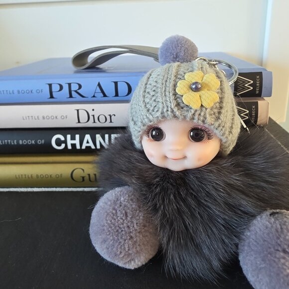 Cute Smiling Fur Baby Keychain with LOVE tag, Plush rabbit fur, Bag Charm - Picture 6 of 12